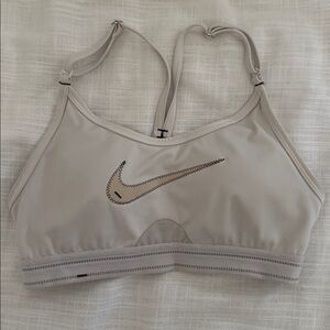 Nike Light Beige Sports Bra with Black Logo